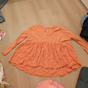 Pilcro Knit Medium Pink Orange Cotton Babydoll Long Sleeve V Neck
